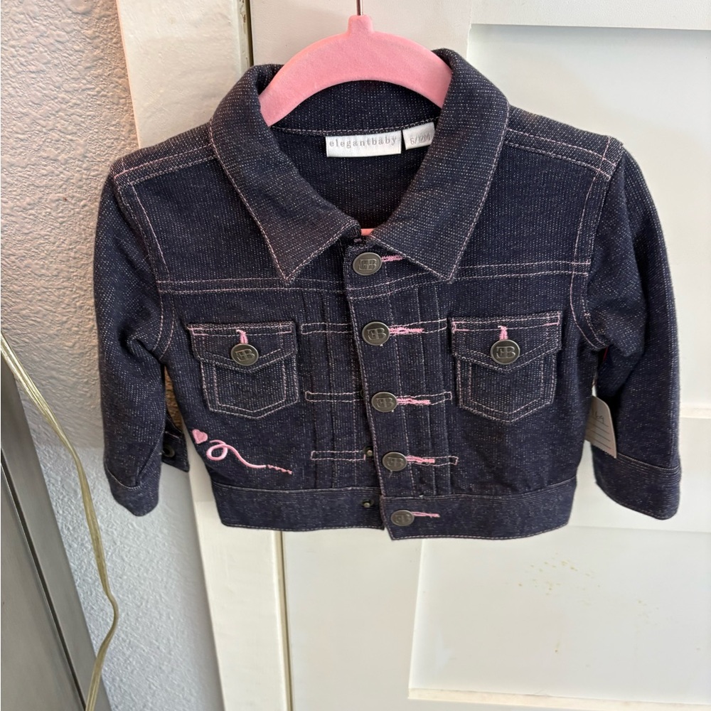 Charming Kids Denim Jacket with Pink Stitching